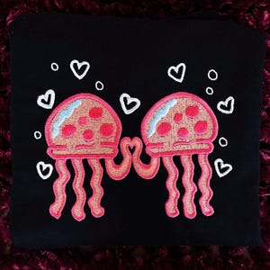 JELLY FISHING LOVE  Valentines Theme Cute Custom Bikini Bottom Funny Love Heart Embroidered Hoodie Crewneck