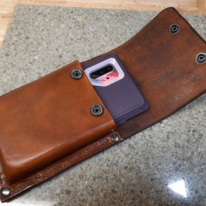 Large Heavy Duty Leather Cell Phone Holster for Iphone or Samsung Galaxy with Credit Card and ID Holder - STANDARD