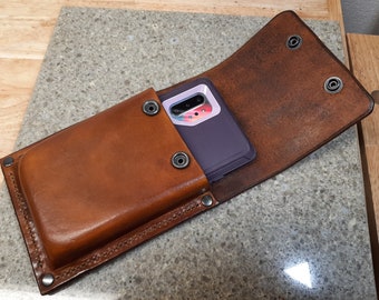 Heavy Duty Leather Phone Holster | iPhone & Samsung Belt Pouch with ID and Card Holder | Handmade USA