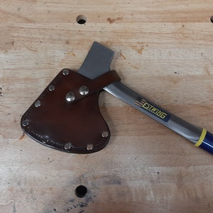 Heavy Duty Estwing Camping Axe Sheath with Lifetime Warranty *Dark Brown - Gunmetal Hardware*