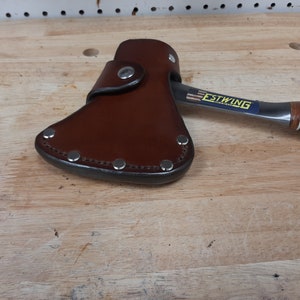 Brown Estwing 14 in, Coleman Hatchet Sheath with lifetime warranty *Dark Brown - Gunmetal Hardware*