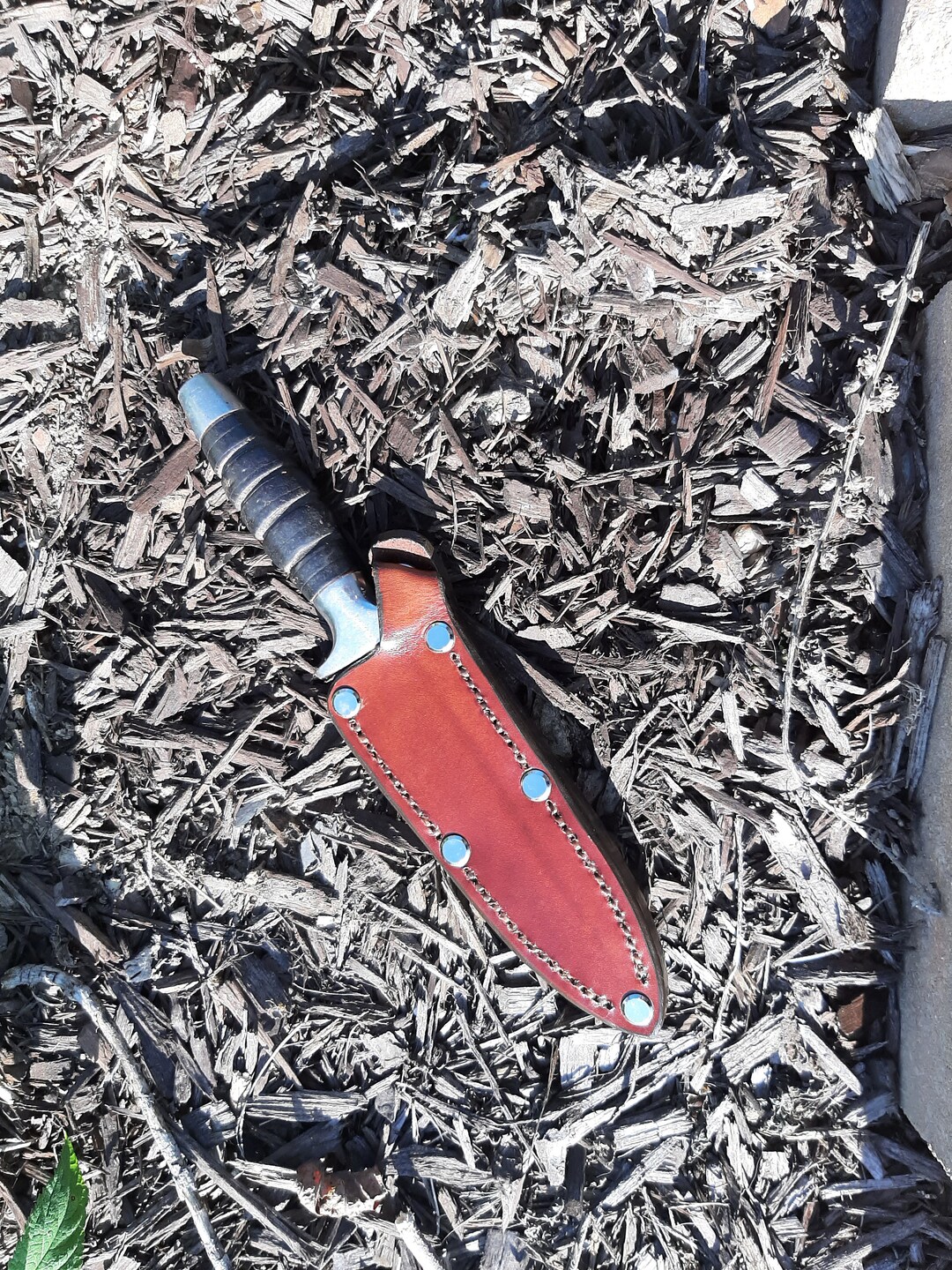 Custom Boot Knife Sheath for 5 Inch Blade. dark Brown & Gunmetal