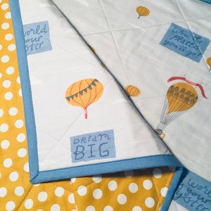 Small whole cloth baby quilt-Hot air balloon quilt-Baby crib quilt-Modern baby quilt-Baby quilt- Adventure nursery decor quilt