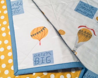 Whole cloth baby quilt-Hot air balloon quilt-Baby crib quilt-Modern baby quilt-Baby quilt- Adventure nursery decor quilt