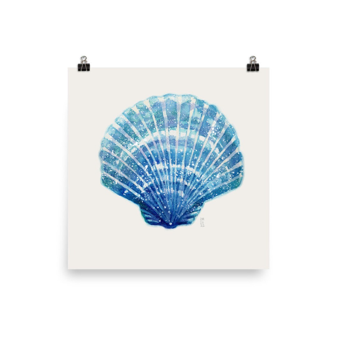 Scallop Shell Poster Galaxy Shell Print, Scallop Wall Art, Square Beach Poster, Galaxy Sea ...