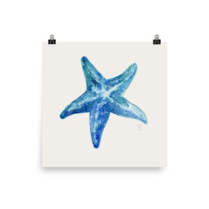 Seestern Poster Druck, Sternenhimmel Wandkunst, Meerestier Illustration, Galaxie Meer Druck, quadratisches Strandhaus Dekor, Costal Urlaub Deko