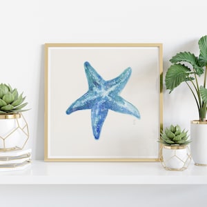 Seestern Poster, Seestern Digitaler Download, Sternenhimmel Wandkunst, Meerestier Illustration, Galaxie Meer Druck, quadratischer Strandhaus Druck