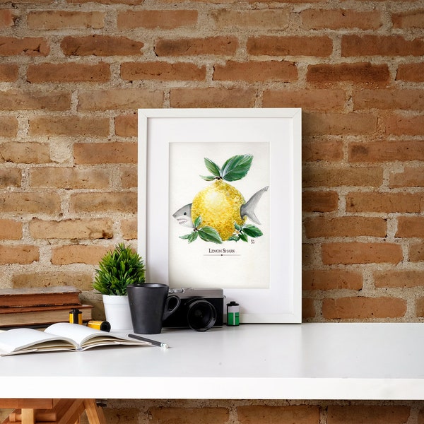 Lemon shark poster, under the sea art, victorian ocean postcard, sea life botanical print, beach house art, digital download, printable