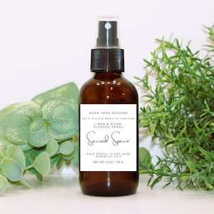 Palo Santo Clary Sage Essential Oil Linen Spray, Sacred Space Energy Cleanse Pillow Freshener, Aromatherapy Room Deodorizer, Home Fragrance