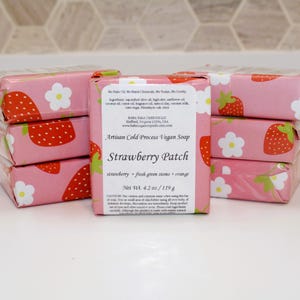Strawberry Patch Soap Bar, Vegan Skin Care, Olive Coconut Oil Formula, Baby Shower Favors, Party Gift Ideas
