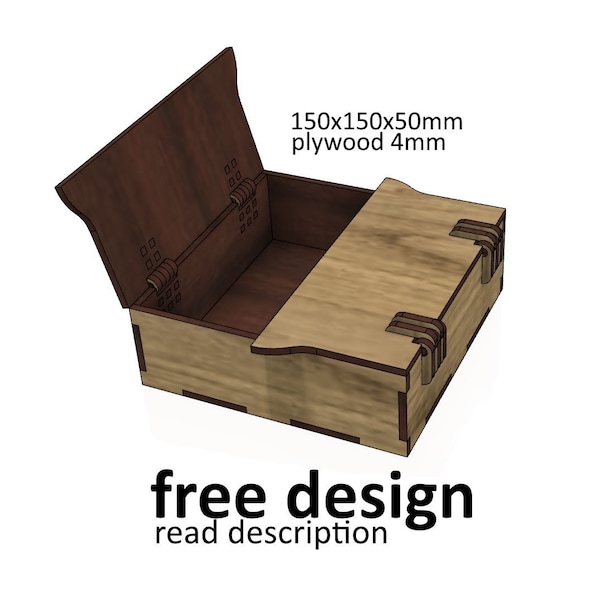 Box 150x150x54mm for 4mm plywood. Laser cut files SVG, DXF, CDR Digital product