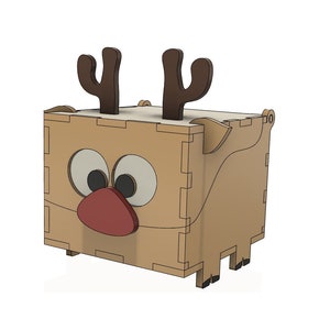 Boîte à cerfs de Noël 3mm, 1/8inch, 4mm, 5mm. Fichiers découpés au laser SVG, DXF, CDR Produit numérique