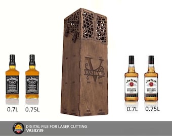 Gift box for whiskey. 3mm, 1/8inch, 4mm, 5mm. Laser cut files SVG, PDF, CDR Digital product