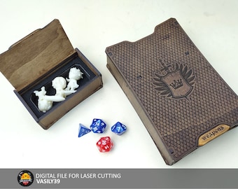 Dice box 00185. 3mm, 1/8inch, 3.6mm, 4mm, 4.5mm, 5mm, 5.5mm, 6mm, 1/4inch. Laser cut files SVG, PDF, CDR Digital product