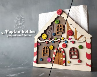 Gingerbread House Napkin Holder Laser Cut Files: SVG, PDF, CDR (Digital Product)
