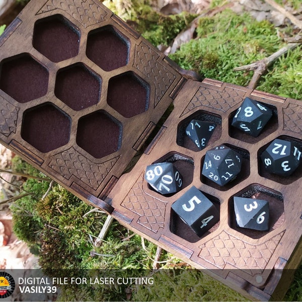 Dice box. 3mm, 1/8inch, 4mm, 5mm. Laser cut files SVG, PDF, CDR Digital product