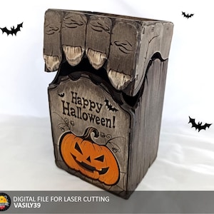 Boîte Halloween 00219. 3 mm, 1/8 po., 3,6 mm, 3,8 mm, 4 mm, 4,5 mm, 5 mm. Fichiers découpés au laser SVG, PDF, CDR Produit numérique