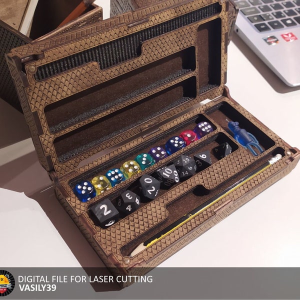 Extended dice box. 3mm, 1/8inch, 4mm, 5mm, 6mm. Laser cut files SVG, PDF, CDR Digital product