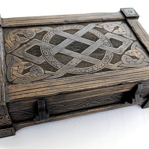 Rectangular wooden box with Celtic engraving, suitable for Glowforge.