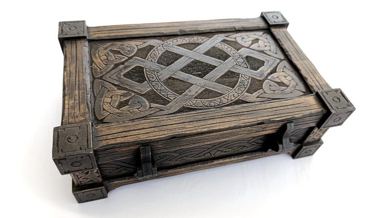 Rectangular wooden box with Celtic engraving, suitable for Glowforge.