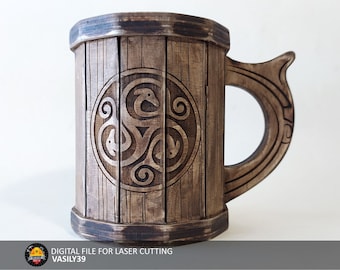 Wooden mug. 3mm, 1/8inch (3.175mm), 3.6mm, 4mm, 4.5mm, 5mm, 5.5mm, 6mm, 1/4inch (6.35mm). Laser cut files SVG, PDF, CDR Digital product