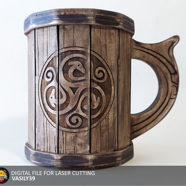 Wooden mug. 3mm, 1/8inch (3.175mm), 3.6mm, 4mm, 4.5mm, 5mm, 5.5mm, 6mm, 1/4inch (6.35mm). Laser cut files SVG, PDF, CDR Digital product