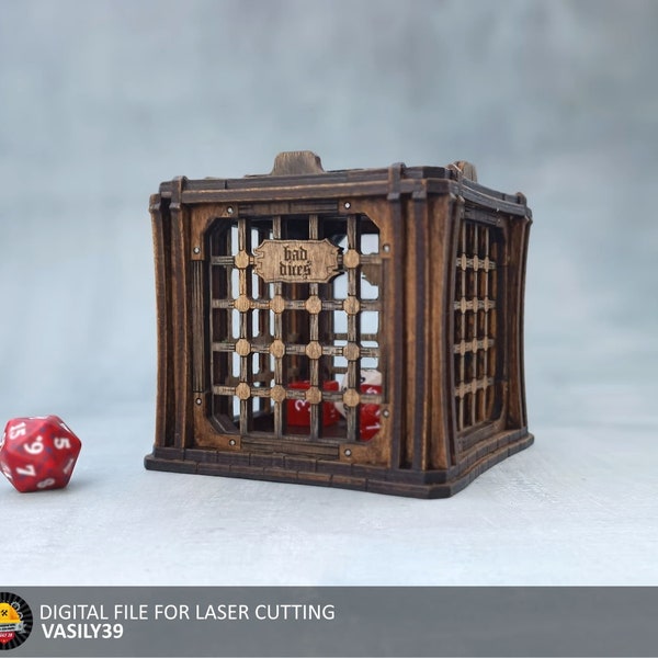 Dice jail 00176. 3mm, 1/8inch, 3.6mm, 4mm, 4.5mm, 5mm. Laser cut files SVG, PDF, CDR Digital product