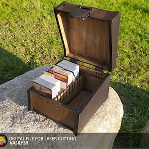 Caja de almacenamiento de tarjetas 00142. 3 mm, 1/8 de pulgada, 3,6 mm, 4 mm, 4,5 mm, 5 mm. Archivos de corte láser SVG, PDF, CDR Producto digital