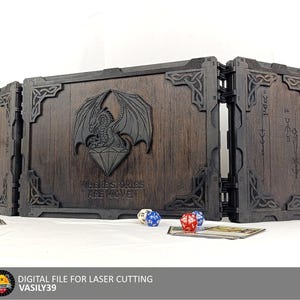 DM screen 00307 laser cut files, classic 3 panel game master screen a4 letter a5, magnetic lock, SVG PDF ai, glowforge ready