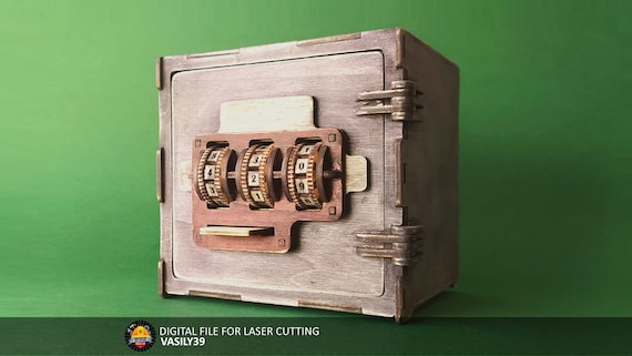Safe with combination lock. 1/8inch (3.175mm). Laser cut files SVG, PDF, CDR Digital product