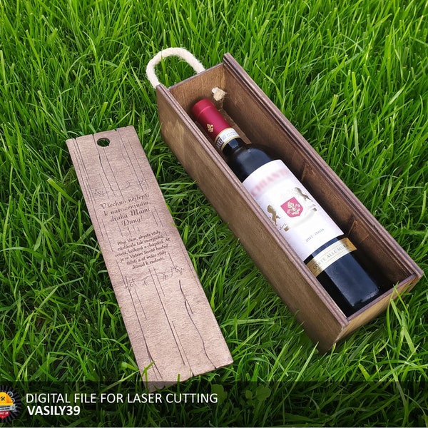 Wine box 00191 for 750ml bottle. 3mm, 1/8inch, 3.6, 4mm, 4.5mm, 5mm, 5.5mm, 6mm, 1/4inch. Laser cut files SVG, PDF, CDR Digital product