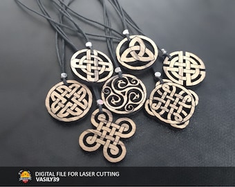 7 Celtic knots pendant. Laser cut files SVG, PDF, CDR Digital product