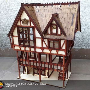 Mittelalterliches Haus 3mm, 4mm Sperrholz. Lasergeschnittene Dateien SVG, PDF, CDR Digitales Produkt