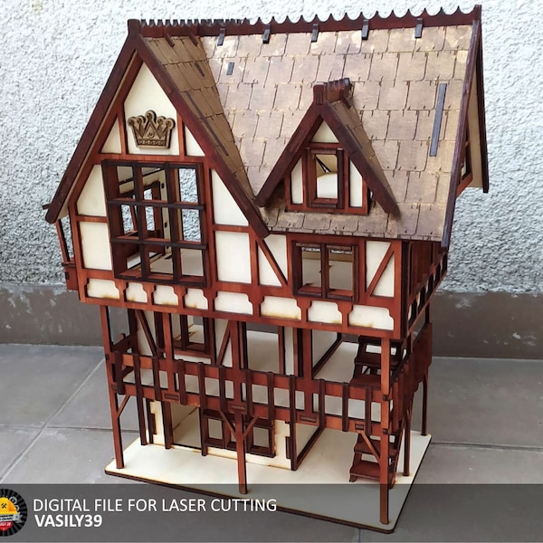 Medieval house 3mm, 4mm plywood. Laser cut files SVG, PDF, CDR Digital product