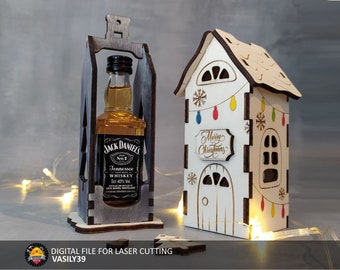Xmas Bottle Box: Laser Cut Files SVG, PDF, CDR (Digital Product)