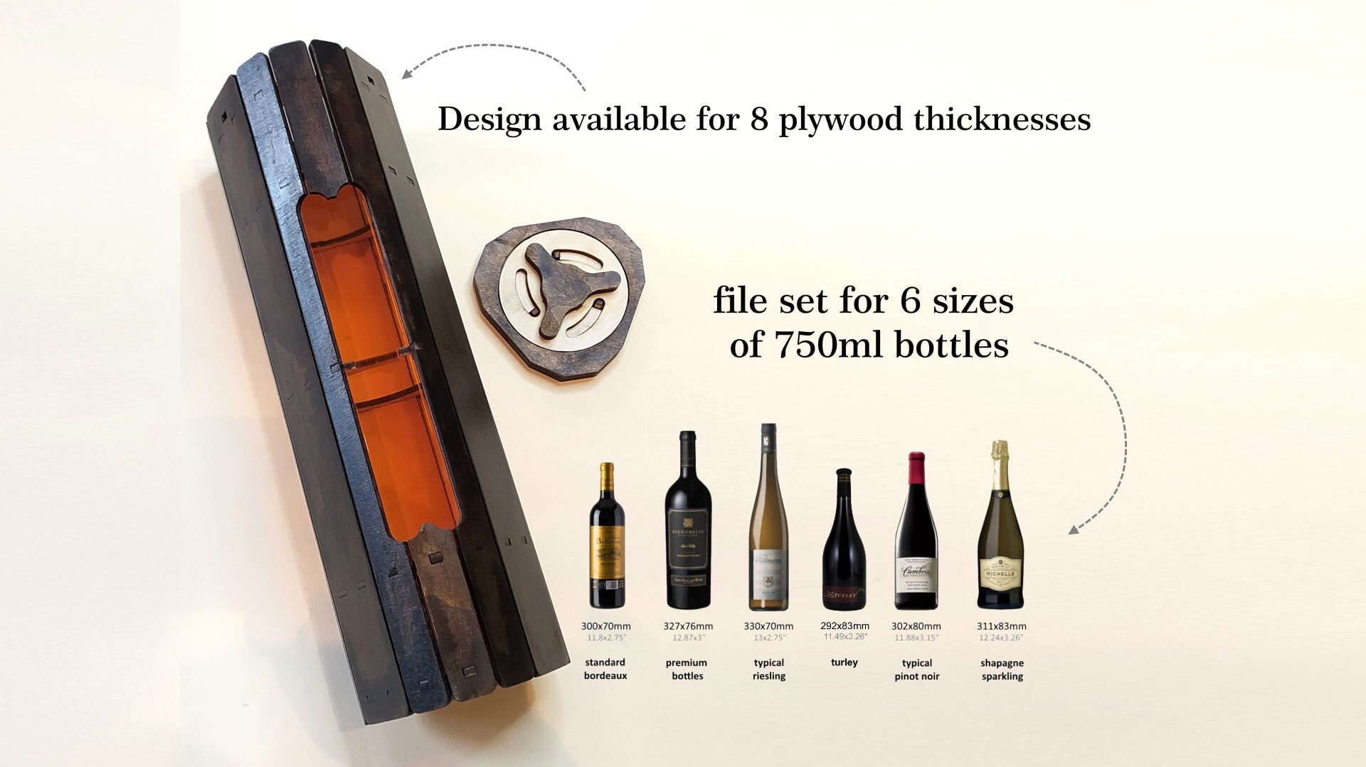 Coffret cadeau pour le vin. 3mm, 1/8inch, 3.6mm, 4mm, 4.5mm, 5mm, 6mm, 1/4inch. Fichiers découpés au laser SVG, PDF, CDR Produit numérique