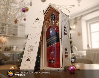 Caja de regalo cortada a láser SVG: Archivos de contrachapado CNC, diseño de casa (producto digital)