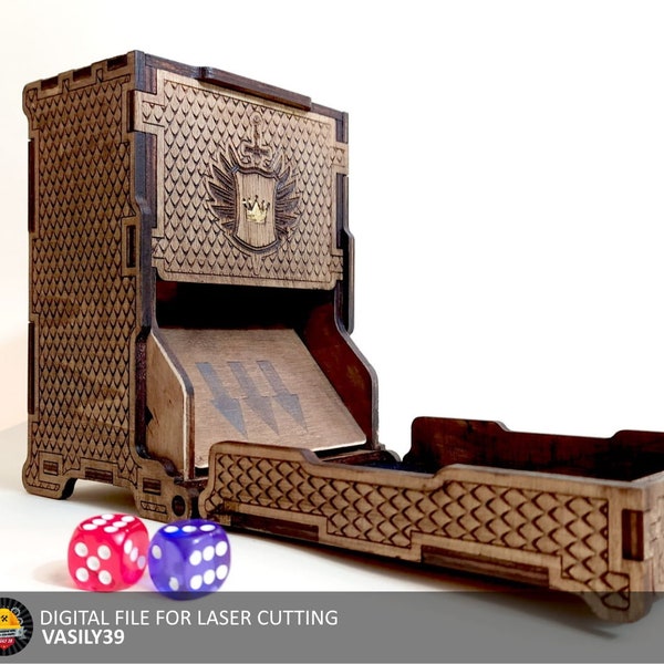 Folding dice tower. 3mm, 1/8inch, 4mm, 4.5mm, 5mm, 6mm. Laser cut files SVG, PDF, CDR Digital product