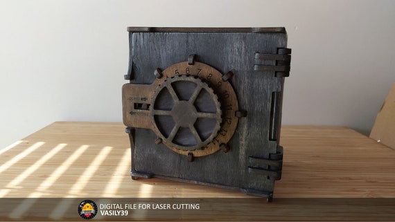 Combination-Lock Safe Laser Cut Template: Mechanized Box (SVG PDF CDR Digital Download
