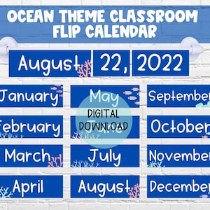 Ocean Theme Classroom Flip Calendar | DIGITAL DOWNLOAD | Printable Classroom Flip Calendar | Under the Sea Theme Classroom Decor Calendar