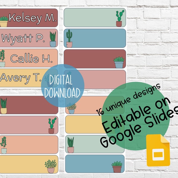 Plant Theme Name Tags | EDITABLE on Google Slides | School Classroom Name Tags | Printable Nature Theme Desk Labels | Pastel Growth Mindset