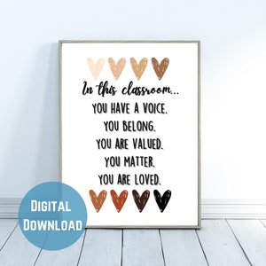 In this Classroom Sign, You Matter Sign, All are Welcome, You are Loved, Classroom Poster, Acceptance Sign, Teacher Sign, Back to School