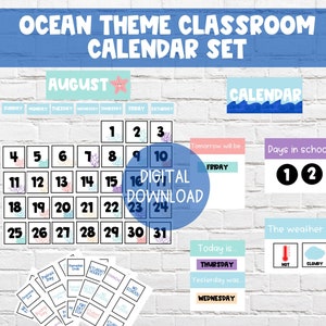 Ocean Theme Classroom Calendar | DIGITAL DOWNLOAD | Printable Classroom Calendar | Under the Sea Theme Classroom Decor | Calendar Time