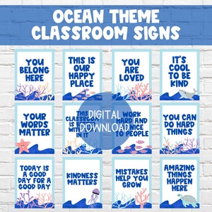 Ocean Theme Growth Mindset Signs | DIGITAL DOWNLOAD | Ocean Classroom Motivational Posters | Under the Sea Theme Classroom Printables
