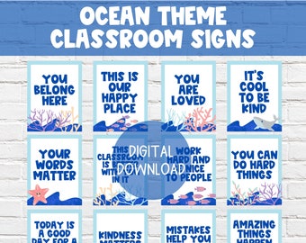 Ocean Theme Growth Mindset Signs | DIGITAL DOWNLOAD | Ocean Classroom Motivational Posters | Under the Sea Theme Classroom Printables