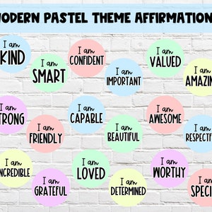 Moderne Pastell Positive Affirmationen | Calm Pastel Theme Affirmationen | DIGITALER DOWNLOAD | Klassenzimmer Positive Nachrichten | Ich bin Spiegel