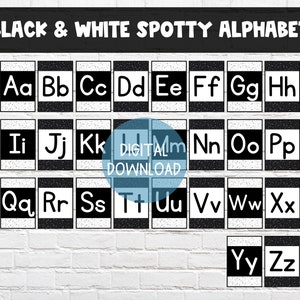 Gráfico de alfabeto manchado em preto e branco | DOWNLOAD DIGITAL | Sinais ABC para impressão com tema manchado | Sala de aula em preto e branco | Alfabeto Elementar