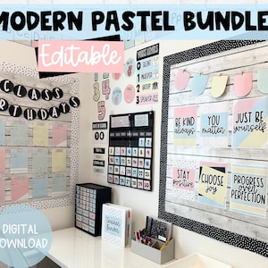 Modern Pastel Theme BUNDLE! | Editable | DIGITAL DOWNLOAD | Printable Classroom Decor | Pastel Black White Classroom Decor Bundle