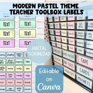 Modern Pastel Theme Teacher Toolbox | Editable on Canva | Pastel Teacher Toolbox | Teacher Organization Labels Template | Small Drawers