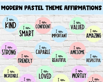 Modern Pastel Positive Affirmations | Calm Pastel Theme Affirmations | DIGITAL DOWNLOAD | Classroom Positive Messages | I Am Mirror
